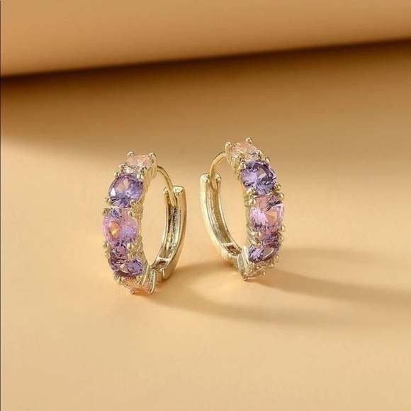 Jewelry - Gold 3/$30 Small Gold & Purple Hoop Earrings